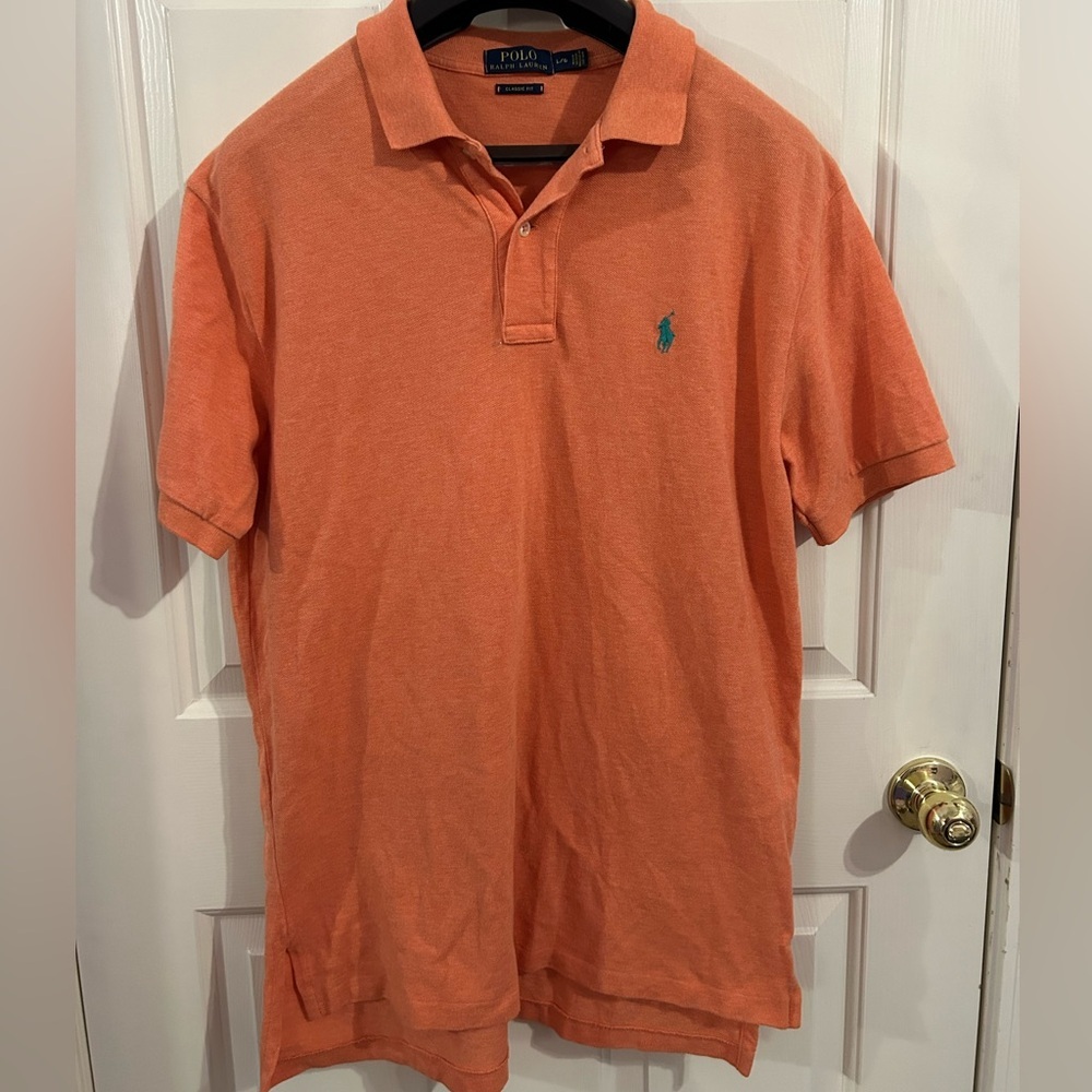 Polo Ralph Lauren Men’s Large Classic Fit Short Sleeve Orange Green Pony.